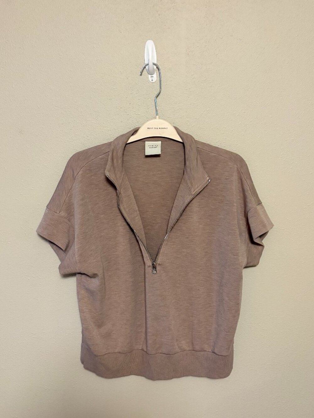 Varley Ritchie DoubleSoft Short Sleeve Half Zip Sweatshirt Taupe Marl M